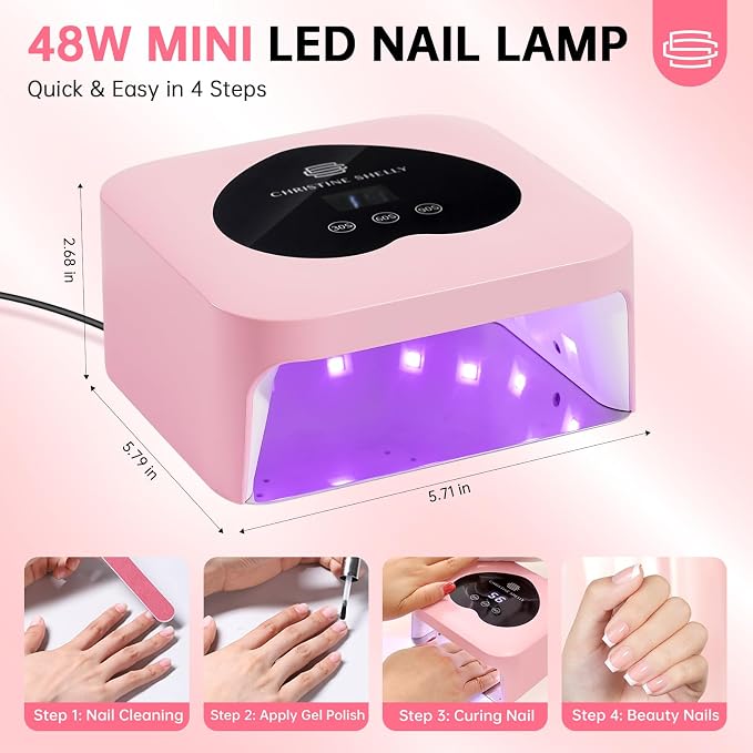 UV Light for Gel Nails, 48W Plug-in Mini UV Nail Lamp | Portable Nail Lamp Diamond Nail Dryer with Touch Control Auto Sensor and 3 Timer Settings Nail Light Curing Lamp, Home