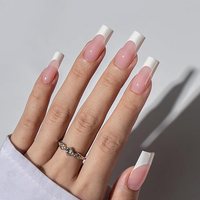 BTArtboxnails XCOATTIPS White French Tip Press On Nails, L Square, Pink | Lamp-Curable, 4-Week Wear, Salon Quality Value at Home, 160 Nail Tips, Glue, Builder Gel, Top Coat, Nail Lamp, All-in-one Kit
