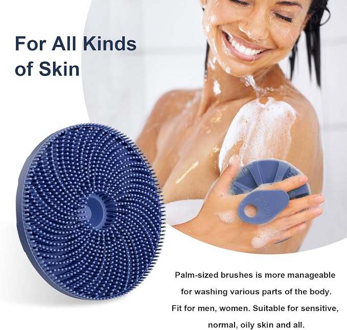 Food-Grade Silicone Body Scrubber Exfoliating & Massaging Brush, Dark Blue | INNERNEED Hygienic Shower Scrub Skin Wash Bath Tool for All Skin Types, Lathers Well, Longer Service Life