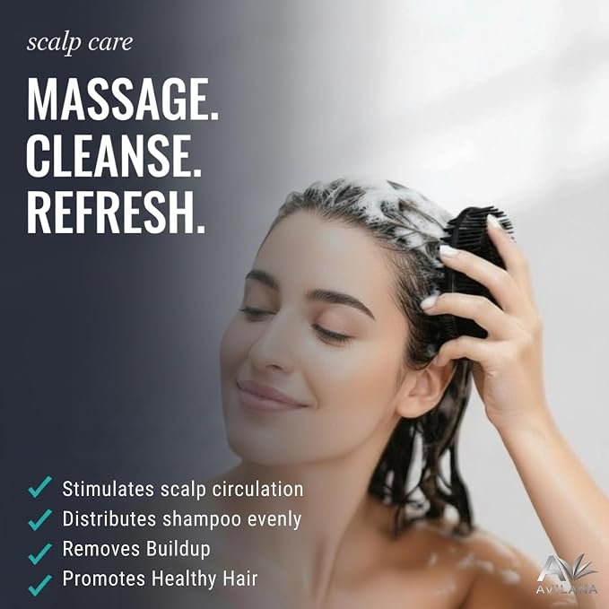 Avilana Premium Scalp Massager Shampoo Brush - Trusted Since 2017 - SGS Certified Silicone Scrubber, Soft Bristles All Hair Types, Gentle Scalp Exfoliation Hair Care Women Men Color Treated