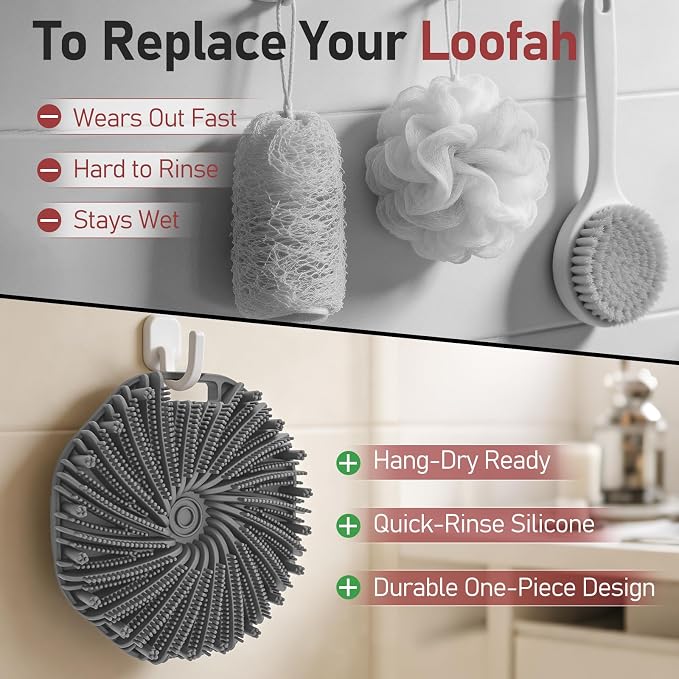 Back Scrubber for Shower 2 Pack, Silicone Scrub Brush with Long Handle & Unique Soft Body Scrubber, Detachable Body Brush Shower Lather Well Deep Clean Exfoliating for Women Men Sensitive Skin Gy&Pk