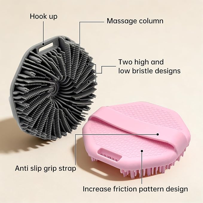2Pcs Silicone Body Scrubber,Food-Grade Scrubbies for Body Gentle Exfoliation Anti Slip Grip,Silicone Loofah Silicones Shower Scrubber Silicones Body Brush,Shower Brush Suitable for All Skin Types