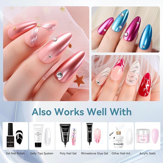 Makartt Gel Top Coat for Chrome Nail Powder 2 Pcs 15ml Clear No Wipe | High Gloss Mirror Shine Top Coat Gel Nail Polish Long Lasting Easy Application, Soak off UV Lamp, DIY Home Salon Art Design