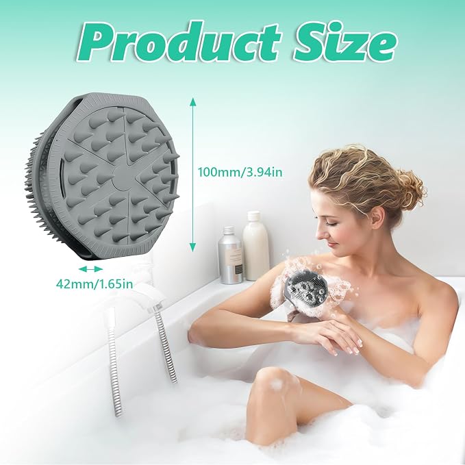 Silicone Body Scrubber, 2 in 1 Bath Brush Exfoliating Loofah | 1000+ Soft Bristles Deep Cleaning Hair Skin, Fast Drying Shower Brush Scalp Massager, Suitable for All Skin Types