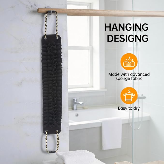 Extra Wide Shower Back Scrubber with Handles, 40 Inches Dual-Sided Back Washer, Body Exfoliator for Men with Larger Body Types. Foaming on One Side, Exfoliating on the Other for Deep Cleansing (XL)