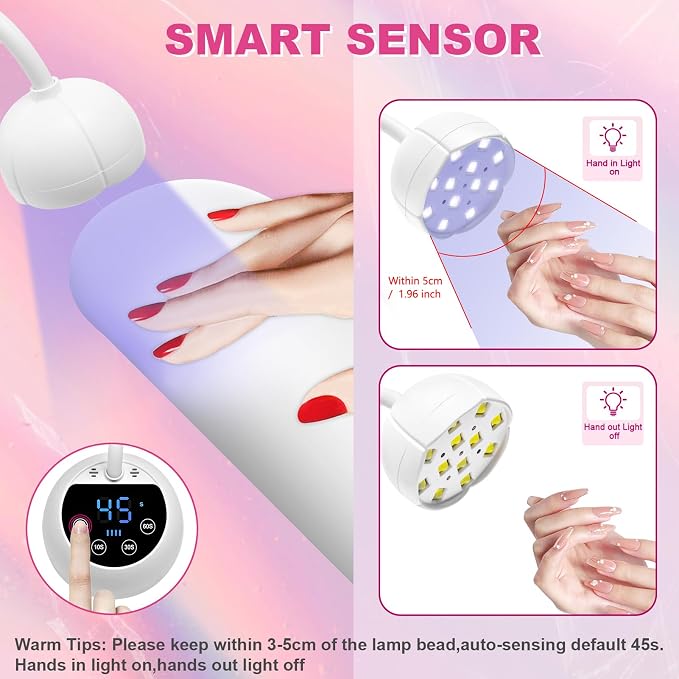 CGBE UV LED Nail Lamp, 36W Mini Cordless Flash Cure Nail Lamp for Gel Nails | USB Rechargeable UV Nail Light with 4 Timers & Auto Sensor, Gooseneck Portable Gel X Lamp for Salon Home DIY Use, White