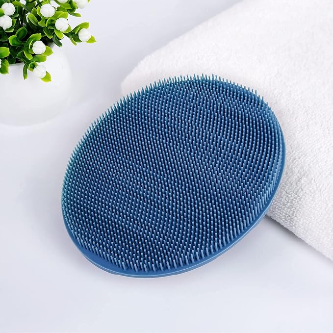 INNERNEED Silicone Body Cleansing Brush Exfoliating Scrubber, Dark Blue | Gentle Massage, Deep Clean, Hygienic Shower Scrub Brush Soft Bristles for All Skin Types, Easy to Hold