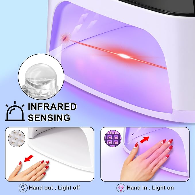 LIMEGIRL UV LED Nail Lamp Kit for Gel Polish Professional Fast Curing White Dryer Light Set with 45PCS Lamp Beads and Gloves and Auto Sensor Cordless Rechargeable Nail Art Cure Machine for Manicure
