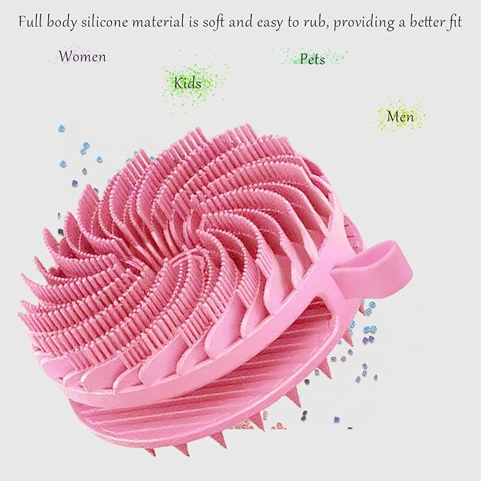 Double-Sided Silicone Body Scrubber Shower Bath Brush（Pink） | Handheld Cleansing Skin Brush for Sensitive Kids Women Men All Kinds of Skin