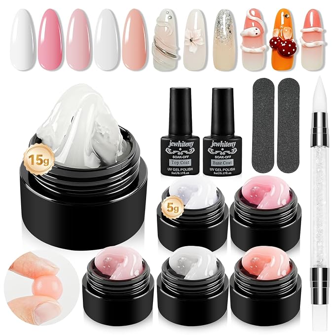 JEWHITENY Solid Builder Gel for Nails:6 Colors Non-Sticky 3D Sculpting Gel for Nail Art Design Home Salon Manicure DIY