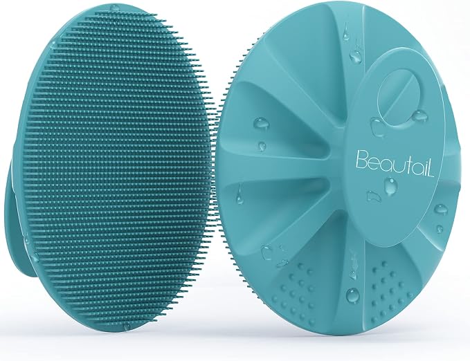 Silicone Body Scrubber, BEAUTAIL Gentle Exfoliating Brush on Sensitive Skin | Soft Shower Scrubber for Body, Hygienic Silicone Loofah, Bathroom Essentials Brush for Women, Men & Kids, 1-Pack, Cyan