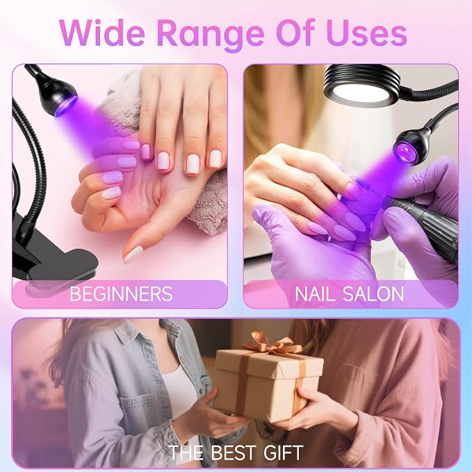 UV LED Nail Lamp Gooseneck Flash Cure Light for Gel Polish, Black