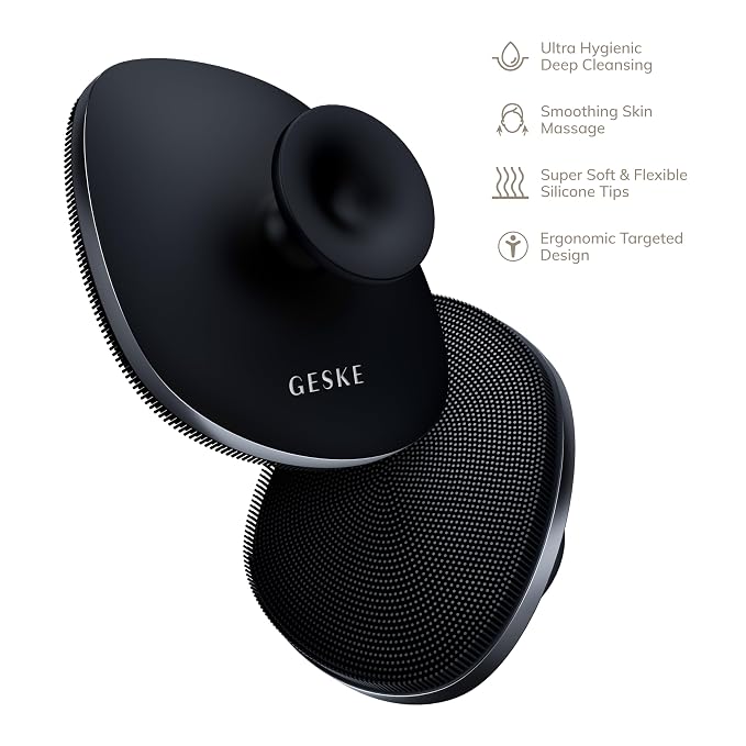 GESKE Body Brush | 4 in 1 | Design with Metal Ring | Cleansing Brush for the Entire Body | Professional Deep Cleaning | Soft Silicone Bristles | Ergonomic Two-Finger Design