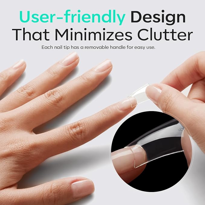 Modelones Duck Nail Tips Short Flare Pre-shape Half Cover Soft Gel Wide Kit | Acrylic Clear Full Cover Press on Extension Kit Gel Manicure DIY at Home 216PCS 12Sizes