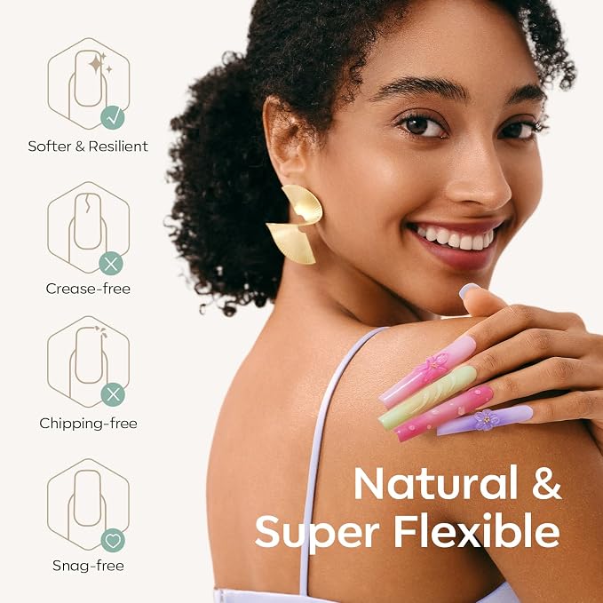 Modelones Long Square Nail Tips 3xxxl Straight Pre-shaped Soft Gel Fake Kit | Acrylic Clear Full Cover Press on Extension Kit Gel Manicure DIY at Home 216PCS 12Sizes
