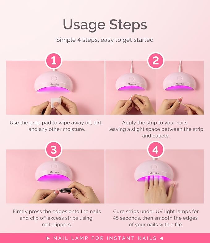 MelodySusie Pocket-Sized UV/LED Nail Lamp P-Art04 for Semi-Cured Strips | 6W Corded, 45s/60s Timer, One-Button Control, 4 UV/LED Beads, Base Coat, Top Coat, Beginners, DIY Users