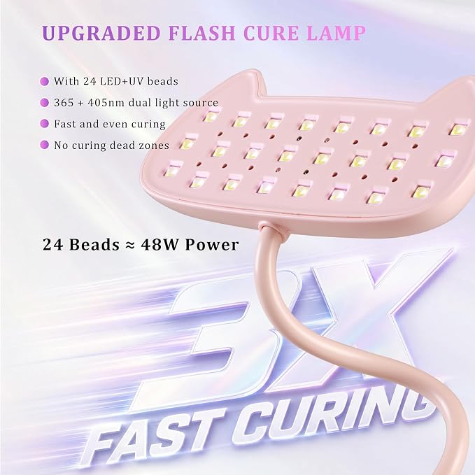 UV LED Nail Lamp,UV Light for Gel Nails with 24 Beads (Pink) | Curing lamp 3 Timer Nail Dryer, LCD Display, Auto Sensor, Fast Curing Goosenecks Lamp for Gel Polish for DIY at Home