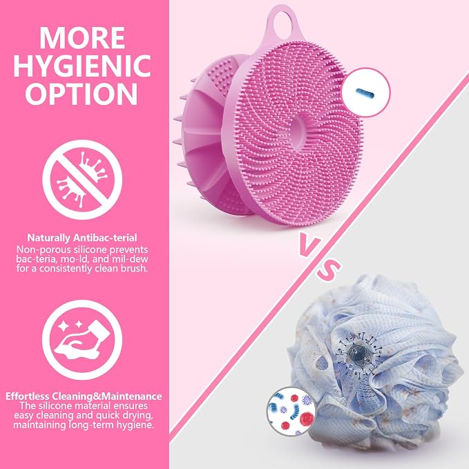 2 in 1 Shower Brush, BEAUTAIL Silicone Body Scrubber & Scalp Massager | Dual-Sided Bath Brush for Deep Cleansing & Dandruff Removal, Gentle Exfoliator for Sensitive Skin, Women, Men & Kids (Lilac)