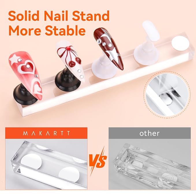 Makartt Press on Nails Stand: Black and White Nail Holder for Painting Nails, Stands for Art Display Practice, Magnetic Fake Holders with 1M Double-Sided Tape DIY Home Salon Use