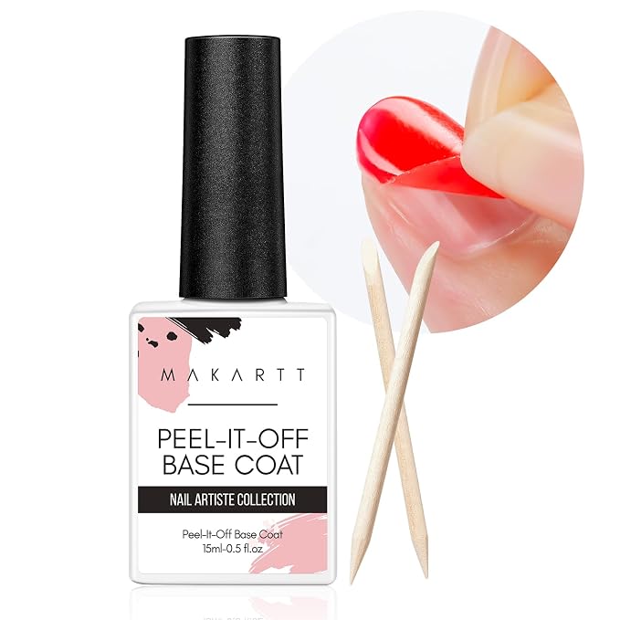 Makartt Peel Off Gel Base Coat 15ml, Easy Removal for Practice | Clear, No Soaking or Filing, Damage-Free for Weak & Thin Nails, UV/LED Lamp Needed, Beginner-Friendly Peelable Base