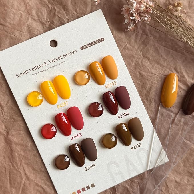 GAOY Brown Red Gel Nail Polish Set, 6 Colors Burgundy Orange Pumpkin Soak Off UV Light Cure Gel Polish Kit for Salon and Nail Art DIY at Home