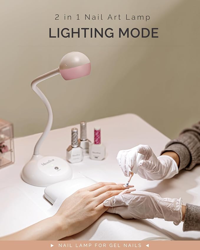 MelodySusie 360° 2-in-1 Gooseneck Nail Lamp S-Pro09M for Detail Work | 60s Timer, 2000mAh Battery, 6h Runtime, One-Touch Control, Rhinestone Glue, False Nail Glue, Cat Eye & Nail Tip