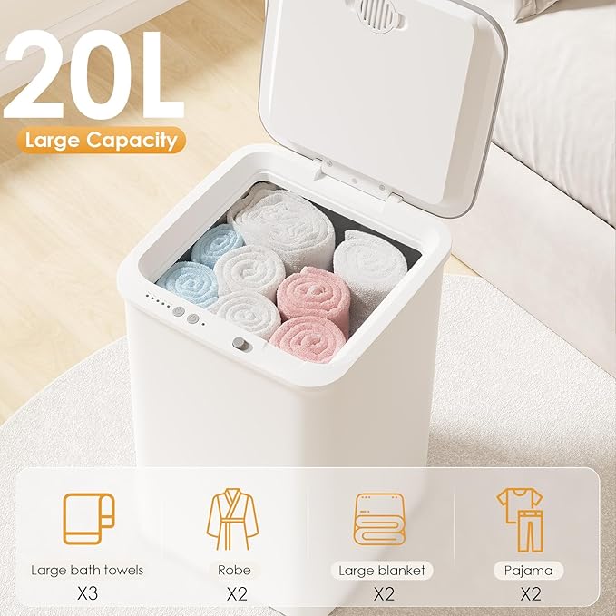 Towel Warmer Fast Heated, Towel Warmers for Bathroom 4 Timer Settings (30/60/120/240 Mins) One-Button Control, Saving Space&Safety Lock, 20L Blanket Warmers Fits Oversized Towels, Bathrobes, Pajamas