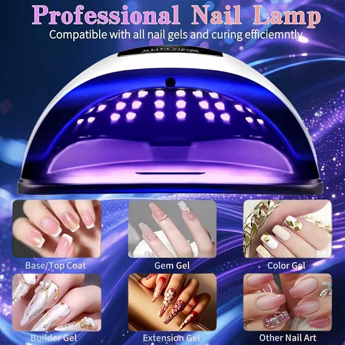 UV LED Nail Lamp with 72 Beads, 320W Nail Curing Lamps for Gel Polish with Automatic Sensor/4 Timer Setting,Led Nail Dryer, Professional Nail Art Drying Tools for Fingernail and Toenail.
