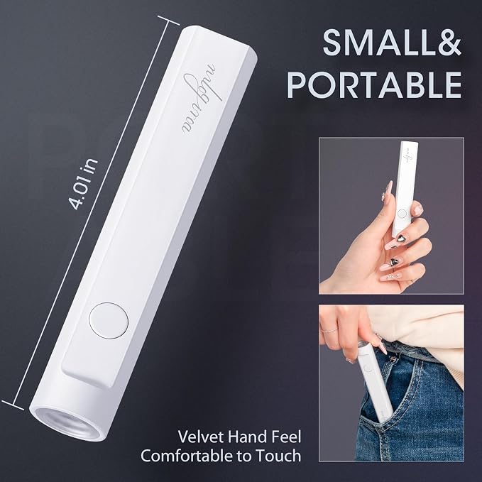 mlogiroa Handheld UV Nail Lamps for Home DIY Manicure Portable Travel | UV Light for Nails 3W Cordless Led Nail Light 395-405nm 2 Timers Setting for Curing All Gel Polish Long Nails White