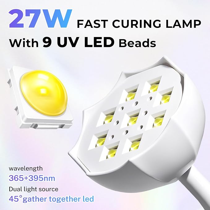 YSC UV Nail Lamp,Cordless Rechargeable UV Light for Gel Nails,27W Mini Flash Cure Nail Lamp with 4 Timers LCD Display & Smart Sensor, Foldable 360° Gooseneck Nail Dryer for Gel Polish,Home Salon DIY