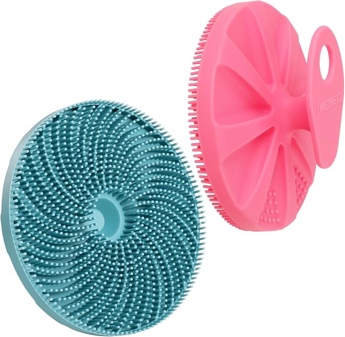 Food-Grade Silicone Body Scrubber Exfoliating & Massage Brush, DGreen+Pink | INNERNEED Hygienic Shower Scrub Skin Wash Bath Tool for All Skin Types, Lathers Well, Longer Service Life