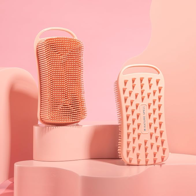 Nature Spell Silicone Body Scrubber, Gentle & Waterproof, for All Skin Type | Dual-Sided Exfoliator & Cleansing Brush, Improves Blood Circulaion and Soothes Skin