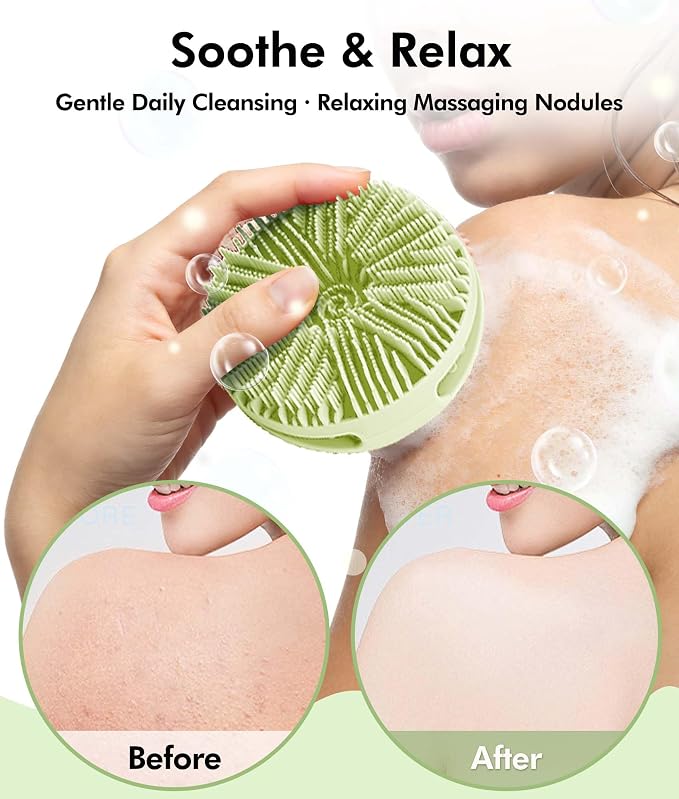 3 Pack Silicone Shower Brush, Dual-Sided Exfoliating Body Scrubber for Women Men, Gentle Bath Brush for All Skin Types with Rich Foaming