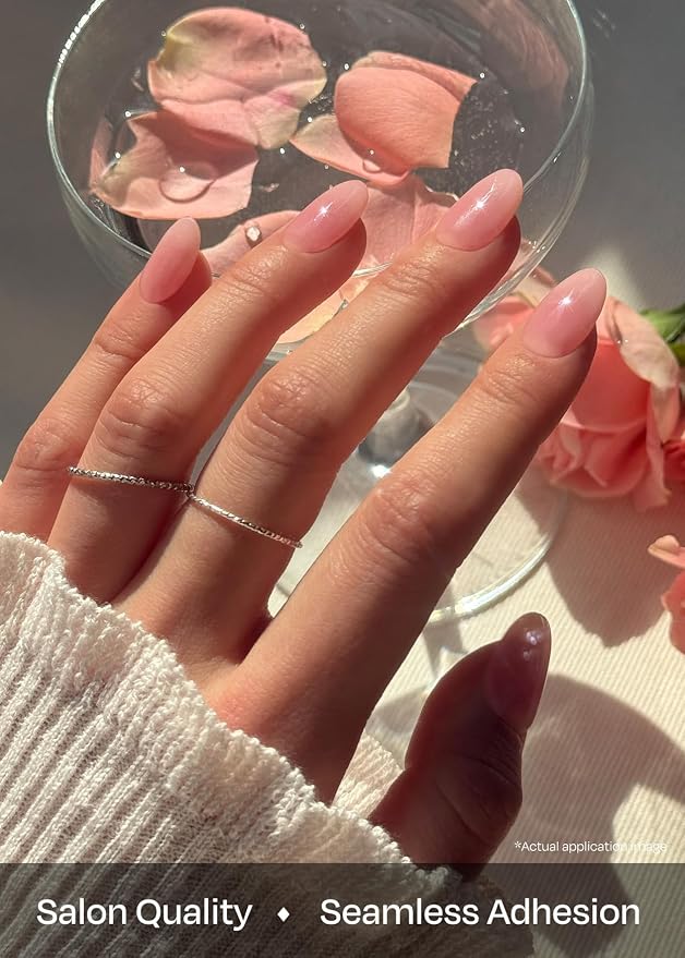 ohora Semi Cured Gel Nail Strips (N Clean Girl) - Pink, Jelly, Works with Any UV/LED Lamps, Salon-Quality, Long Lasting, Easy to Apply & Remove - Includes 2 Prep Pads, Nail File & Wooden Stick