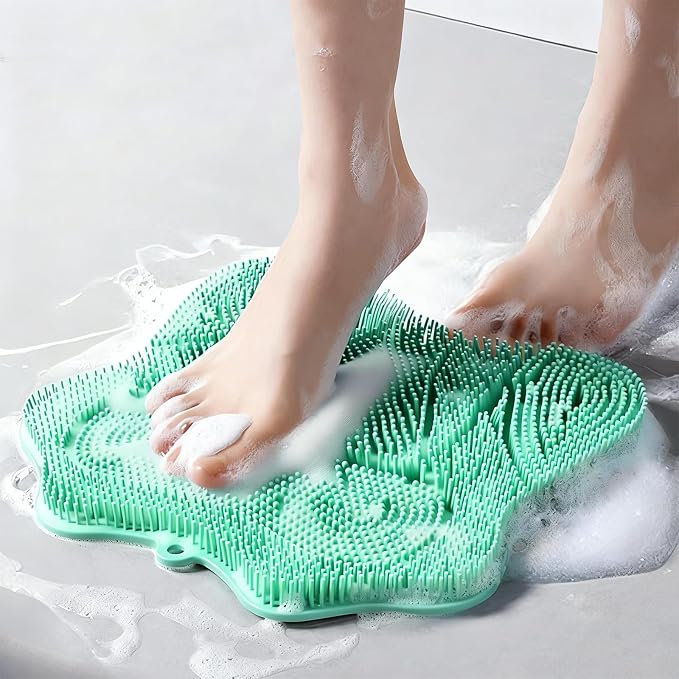 Show Foot Scrubber Mat & Silicone Back Scrubber with Butterfly Form Design,3 Brush Designs for Deep Cleaning Shower Foot Scrubber Mat, Wall Mounted Back Scrubber Silicone Bath(Mint Green)