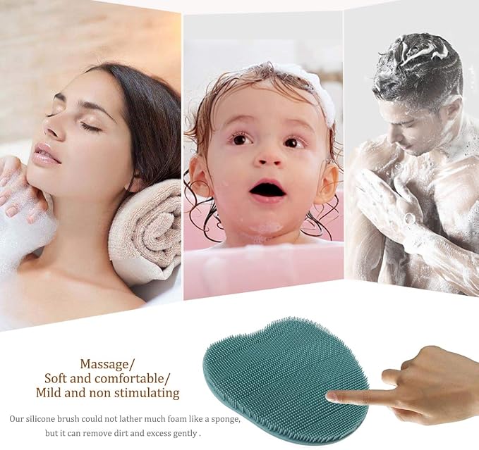 1 Pack Soft Silicone Shower Brush, Body Scrubber Exfoliating Skin Massage | Body Wash Bath Dry Skin Brushing Glove Loofah, Fit for Sensitive and All Kinds of Skin(Eucalyptus Green)