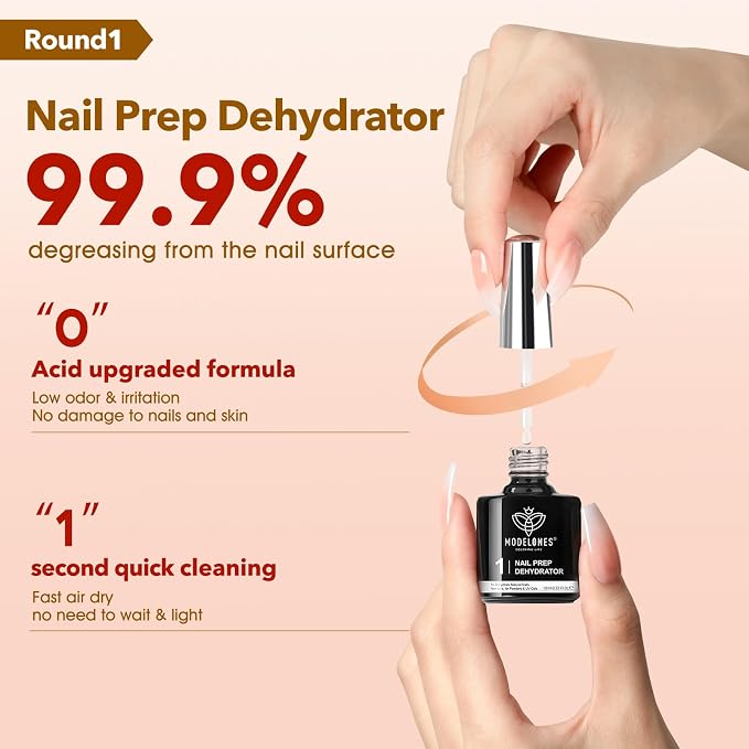 modelones 9-in-One X Nail Gel Glue Prep Dehydrator Set for Nail Tips | Nail Glue Kit Works for False Press Ons Acrylic Bond Base Adhesive Blooming Gel U V Cured Long Lasting Home Nail Art Manicure