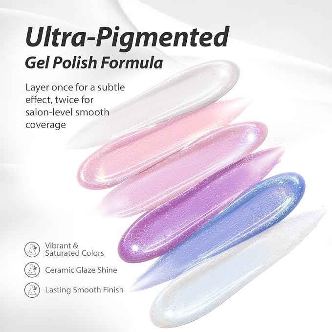 Makartt Pearl Gel Nail Polish Set 15ML : 6 Shimmer Mermaid Colors | Large Capacity, High-Gloss, One-Coat Coverage, Shimmer Mermaid Glitter Shine, UV/LED Lamp Required, Home & Salon DIY