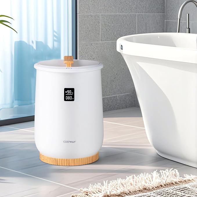 COSTWAY 20L Towel Warmer for Bathroom, Luxury Heated Towel Warmer Bucket with LED Screen, One Button Control, 4 Timer Settings, Fragrant Disc Holder, Blanket Warmer for Pajamas, Bathrobes