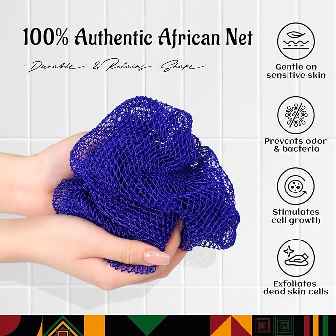 Yiclick African Net Sponge Authentic with Knots 2 Pack - Exfoliating Washcloth Towel, Back Scrubber for Shower Bath, Exfoliating Body Scrubber Exfoliator, African Rags Wash Cloth Loofah Lufa Sponge