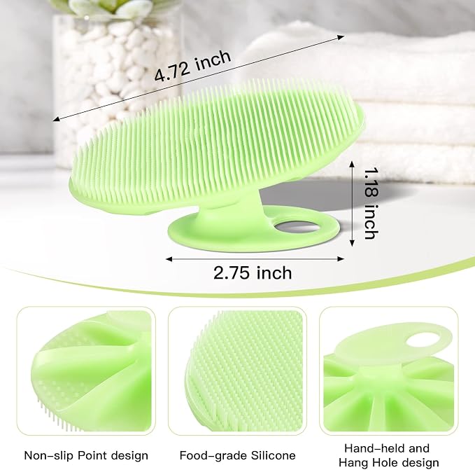 INNERNEED Silicone Body Cleansing Brush Exfoliating Scrubber, Green | Gentle Massage, Deep Clean, Hygienic Shower Scrub Brush Soft Bristles for All Skin Types, Easy to Hold