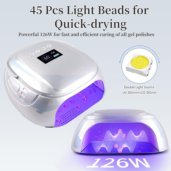 126W Rechargeable UV LED Nail Lamp, Portable Cordless Nail Dryer with Auto Sensor and 4 Timer Settings, Professional Curing Lamp for Gel Polish and Salon (Plating Silver)