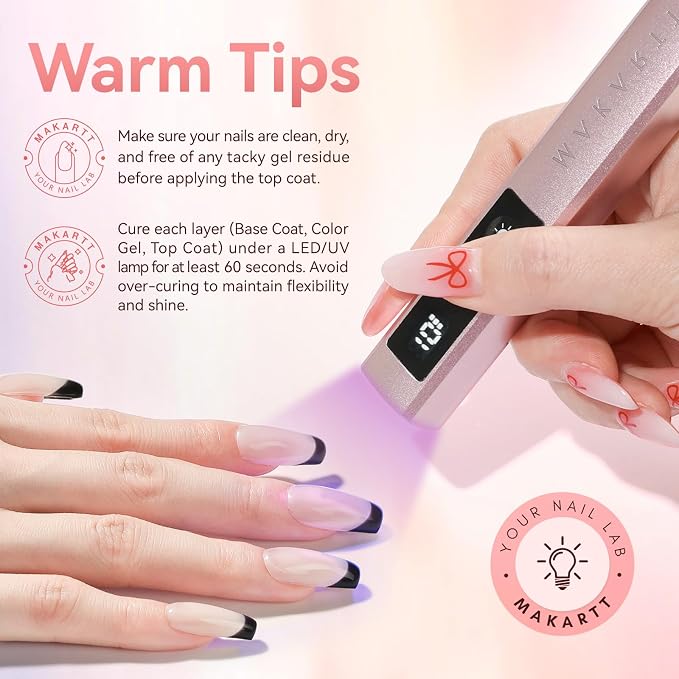 Makartt Gel Top Coat 2PCS: No Wipe, Long-Lasting Glossy Finish | Clear Nail Polish, Non-Yellowing, Pink Bottle, Soak Off with UV/LED Lamp, DIY Manicure Gift for Women
