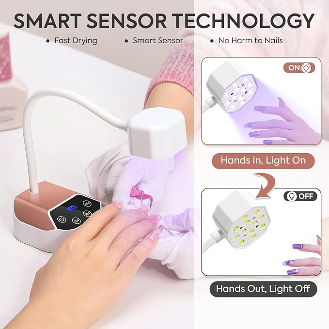 UV LED Nail Lamp 36W – Mini Cordless Flash Cure Gooseneck UV Light for Gel X Nails Portable USB 50mW/cm² Rechargeable Nail Dryer with 12 LEDs, Auto Sensor, 4 Timers & LCD Display for DIY Home Manicure