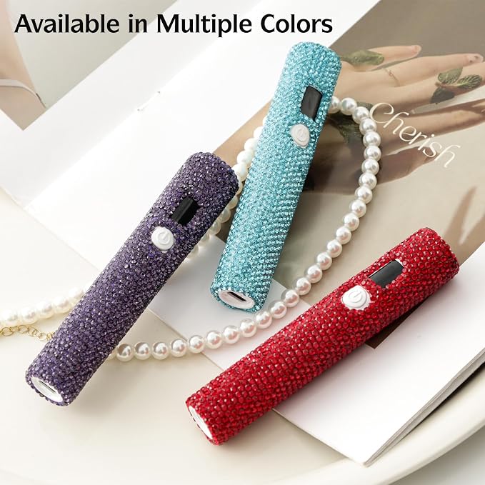 Handheld UV Nail Lamp with Sparkly Rhinestones Red | 3W Portable LED Nail Lamp, Wireless Rechargeable USB Nail Dryer with Silicone Stamper, LCD Display, for Home DIY Manicures