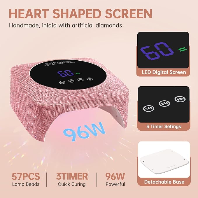 96W UV LED Nail Lamp Cordless Nail Dryer for Gel Polish | Rechargeable UV Light for Gel Nails Quick Dry Curing with Large LCD Display, with 3 Timer Setting Auto Sensor for Salon&Home