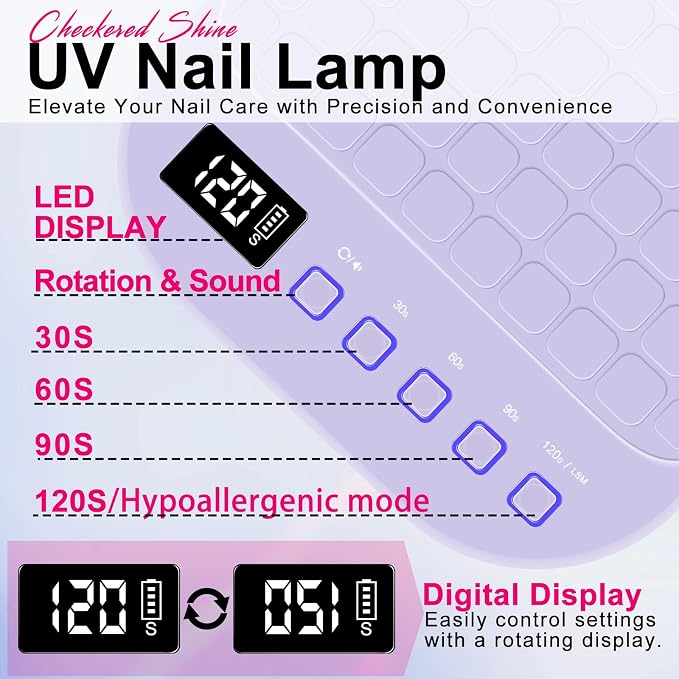 MEKK Skin-Friendly Red Light UV LED Nail Lamp,54W Professional Nail Light | Smart Sensor,4 Timer Settings,Low Heat Mode,for Salons and Home DIY Use,Rechargeable,No Harm,Cordless,Purple