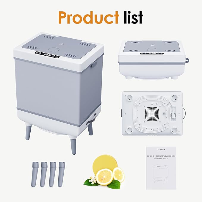 Labiim [Truly Upgrade Foldable] Luxury Towel Warmer, 35L Extra Large Towel Warmer Bucket Fits 4 Oversized 40"x70"Towels, Fast Heat Portable Blanket Heater for Bathroom Spa PJs &More, Pear White