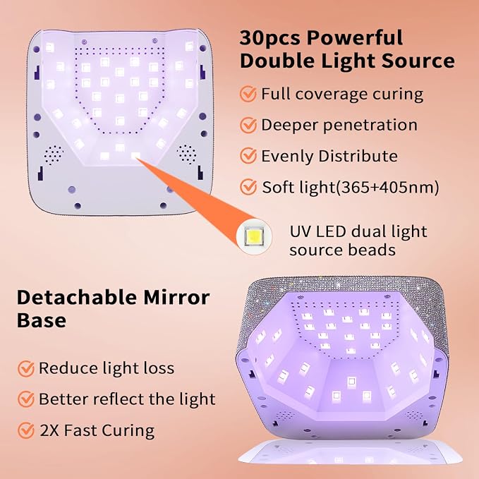 Cordless UV LED Nail Lamp,72W Rechargeable UV Light for Gel Nails with 5 Timer Setting Quick Dry Curing Lamp with Display Auto Sensor for Salon & Home(AB Diamond)