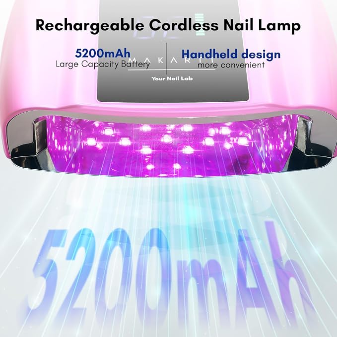 Makartt Professional UV LED Nail Lamp with Handle Rechargeable Nail Dryer | Cordless Nail Light with 42 LED Beads 4 Timers LCD Auto Sensor Fast Curing Gel Polish for Salon Nail Artist, Gradient Pink